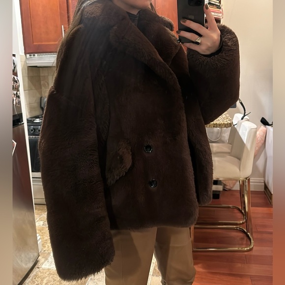 The Kooples size small oversized chubby coat chocolate faux fur - Picture 2 of 2
